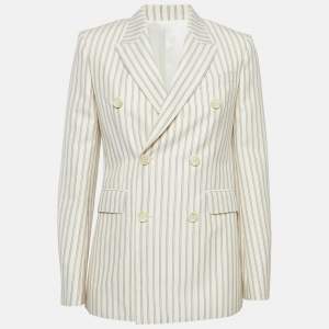 Celine Cream Striped Wool Double Breasted Blazer S