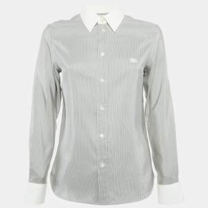 Celine Grey Striped Silk Button Front Shirt S 