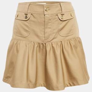 Celine Brown Cotton Flared Mini Skirt S