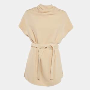 Celine Cream Silk Tie-Up Detail Mini Dress M