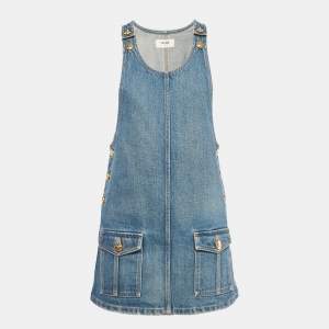 Celine Blue Washed Denim Mini Dungaree Dress XS