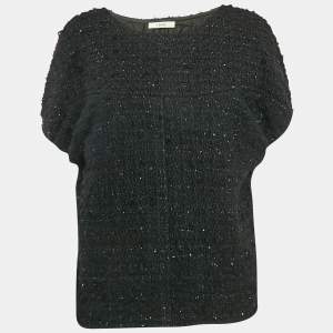 Celine Black Wool Blend Tweed Cape M