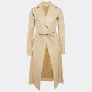 Celine Beige Leather Drawstring Detail Coat S