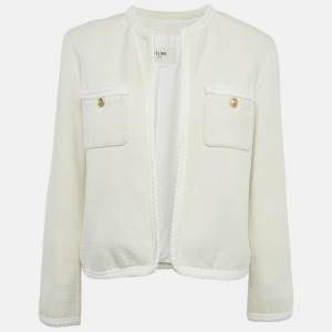 Celine Off-White Silk Braid Trim Detail Open Front Jacket M