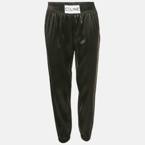 Pre Owned Celine Black Satin Silk Blend Boxing Trousers M