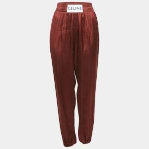 Celine Burgundy Satin High Waist Trousers S
