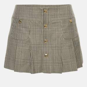 Celine Brown Checks Linen Pleated Bandeau Mini Skirt S