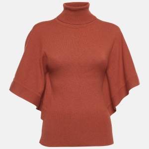 Celine Orange Cashmere Knit Turtle Neck Top M