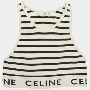 Celine White/Black Striped Rib Knit Tank Crop Top XS