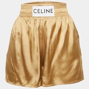 Celine Gold Crepe Logo Patch Shorts S
