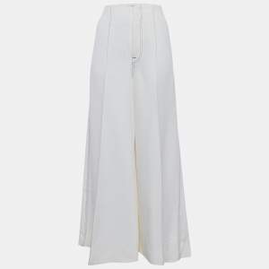 Celine Ivory Crepe Contrast Stitch Flared Trousers M