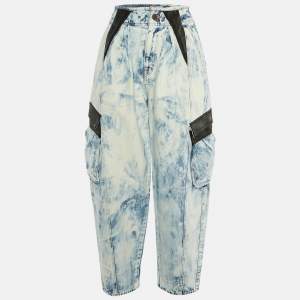 Celine Blue Denim Leather Trim High Waist Tapered Jeans M/Waist 28"