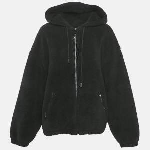 Celine Black Faux Shearling Zip-Up Hooded Jacket L
