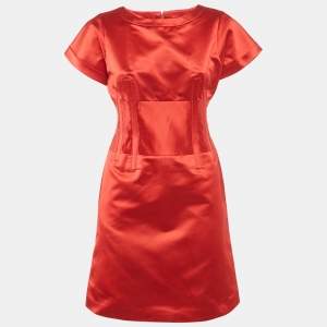  Celine Red Satin Corset Mini Dress M