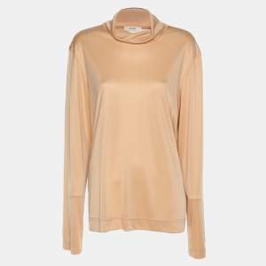 Celine Beige Stretch Knit High Neck Top M
