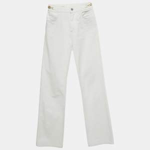 Pre Owned Celine White Denim Metal Detail Straight Leg Jeans S Waist 24"