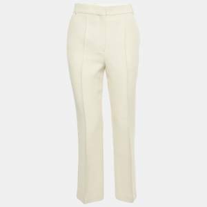 Pre Owned Celine Cream Wool Blend Wide Leg Trousers 