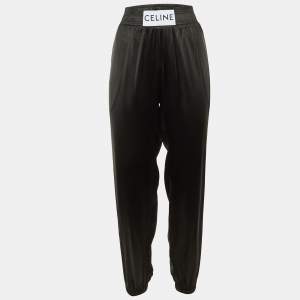 Celine Black Satin Logo Waist Band Trousers M