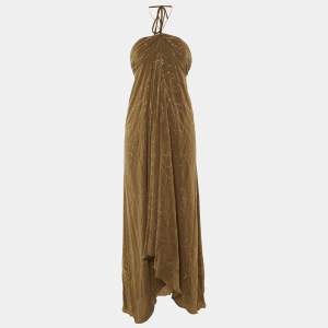 Pre Owned Celine Olive Green Embellished Silk Chiffon Strapless Maxi Dress S