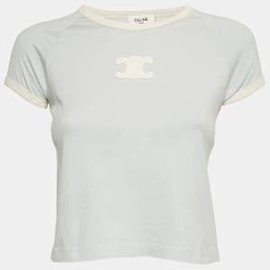Pre Owned Celine Blue Triomphe Applique Jersey T-Shirt XS