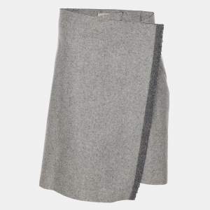 Pre Owned Celine Grey Wool Blend Wrap Midi Skirt M