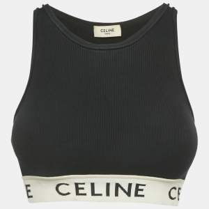 Pre Owned Celine Black Cotton Knit Logo Band Detail Athlete Tank Top S