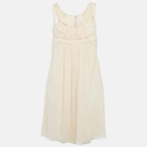 Pre Owned Celine Beige Silk Gathered Mini Dress M