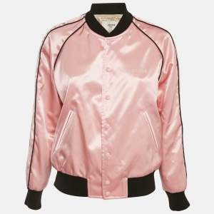 Pre Owned Celine Pink Sateen Contrast Trim Detail Bomber Jacket S