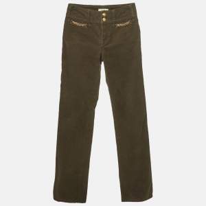 Pre Owned Celine Green Triomphe Detail Corduroy Jeans S/Waist 25"