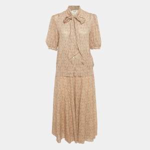 Pre Owned Celine Pink Paisley Print Crepe Skirt and Top Set M