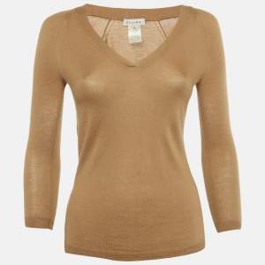 Pre Owned Celine Brown Cashmere V-Neck Sweater S