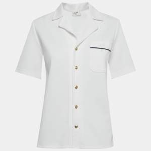 Pre Owned Celine White Cotton Button Front Short Sleeve Shirt S