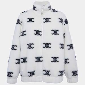 مملوكة مسبقًا Celine White Triomphe Monogram Fleece Jacket XS