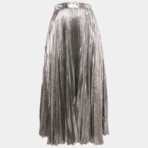 مملوكة مسبقًا Celine Silver Lamé Plisse Midi Skirt M