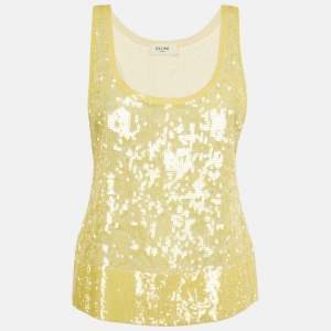 مملوكة مسبقًا Celine Yellow Sequin Tank Top S