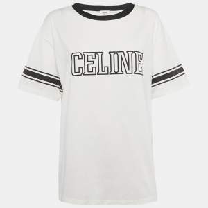 مملوكة مسبقًا Celine White Logo Print Triomphe T-Shirt L