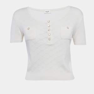 Pre Owned Celine Cream Perforated Knit Top S