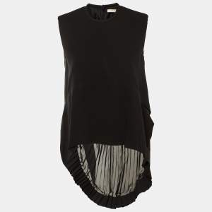 مملوكة مسبقًا Celine Black Silk & Plisse Back Detail High Low Top M