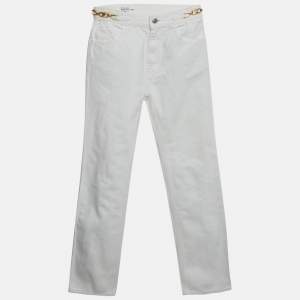 مملوكة مسبقًا بنطلون جينز سيلين أبيض دينم بتفاصيل شعار بقصة أرجل مستقيمة حجم صغير/خصر 24 بوصة