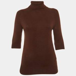 Pre Owned Celine Brown Rib Knit Turtle Neck Sweater M