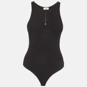 Pre Owned Celine Black Cotton Rib Knit Bodysuit S