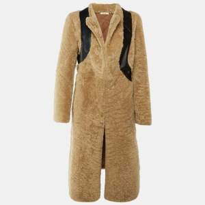 Pre Owned Céline Beige Shearling & Leather Coat M