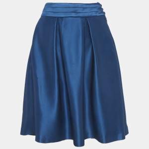 مملوكة مسبقًا Celine Teal Blue Satin Pleated Mini Skirt M