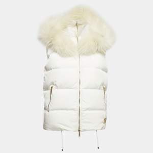 مملوكة مسبقًا Celine White Synthetic Fur Trim Puffer Vest S