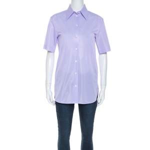 Celine Lavender Knit Button Front Short Sleeve Shirt S