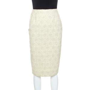Celine Yellow Stretch Embossed Lurex Jacquard Pencil Skirt S