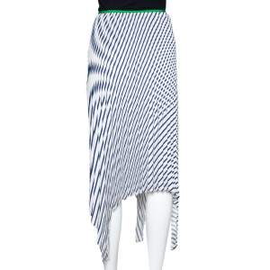 تنورة سيلين طية حافة غير متماثلة هاندرشيف حرير مخططة كحلية S