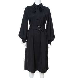 Celine Black Wool Belted Shirt Dress S
