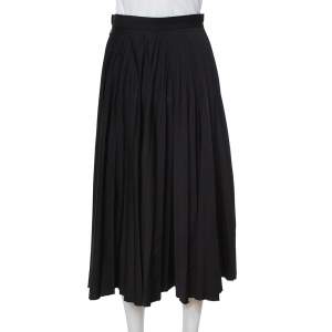 تنورة سيلين متوسطة الطول طيات صوف أسود مقاس صغير (سمول)