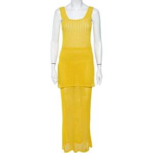 Celine Vintage Yellow Open Knit Long Tank Top & Maxi Skirt M